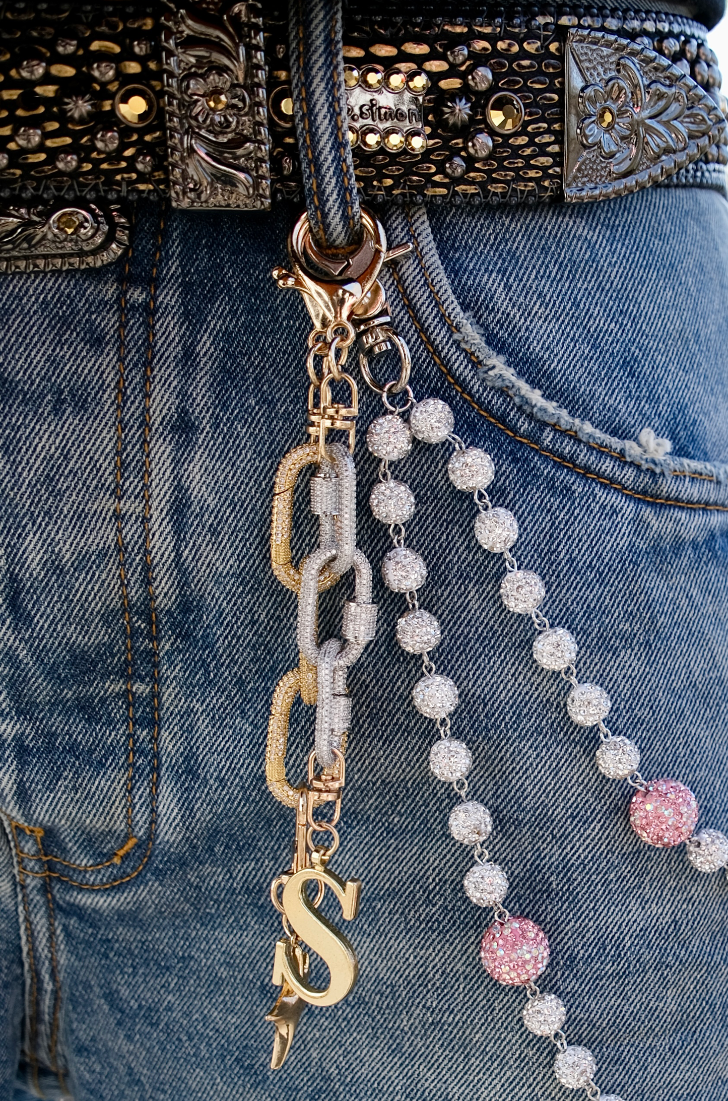 Diamond Chain Linked Keychain (Silver)